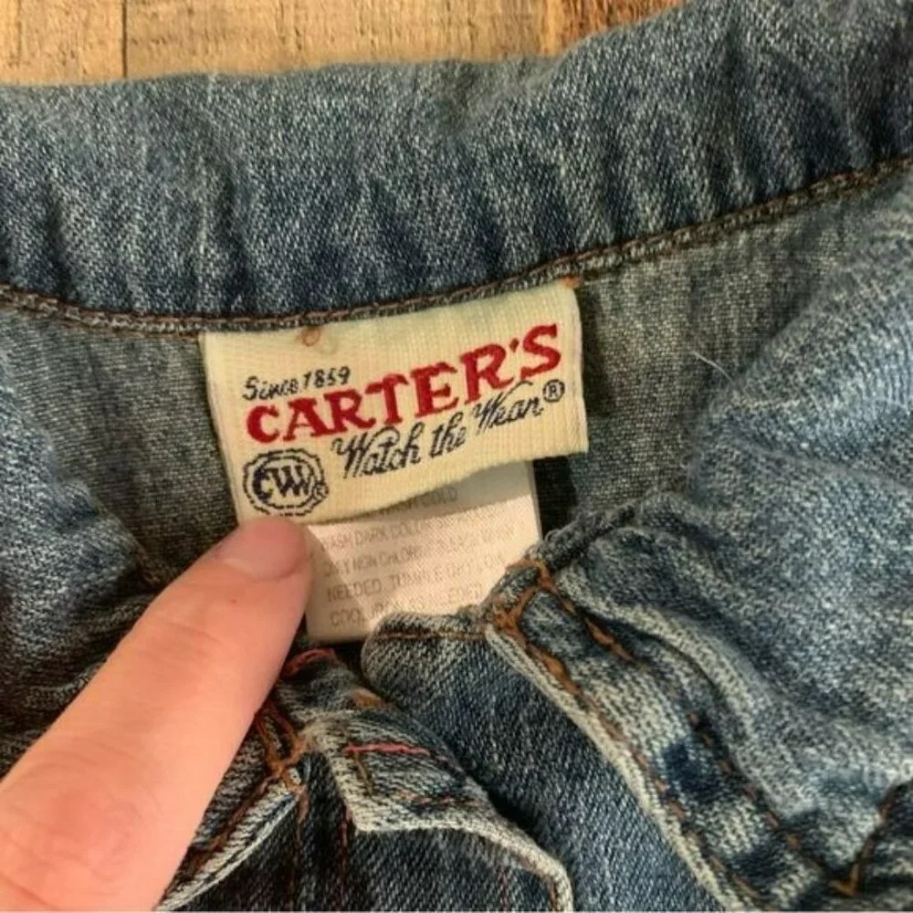 Carters vintage girls denim dress with embroidered flowers and butterflies -4T